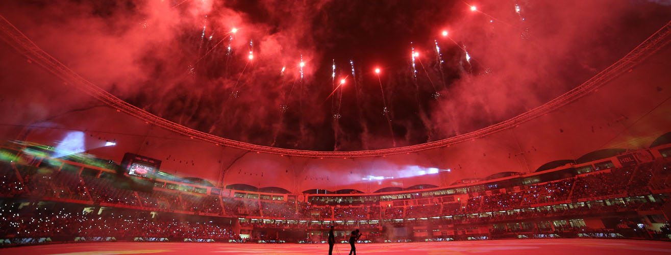 The Ring of Fire floodlights at the Dubai International Stadium