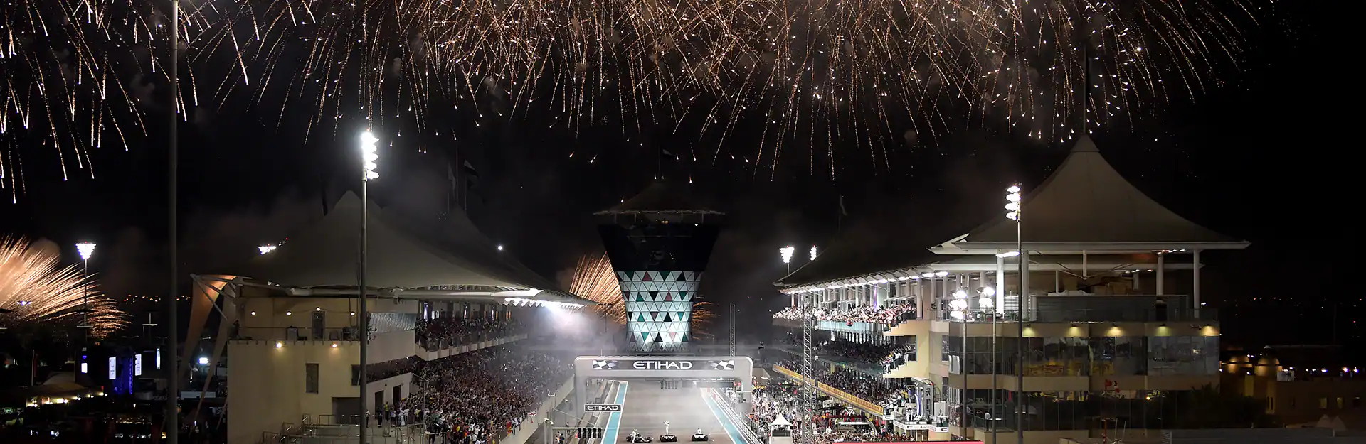Fireworks over the paddock at Yas Marina Circuit