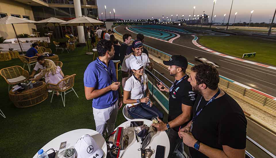 Guests on the Sunset Terrace above Turn 5 at Yas Marina Circuit