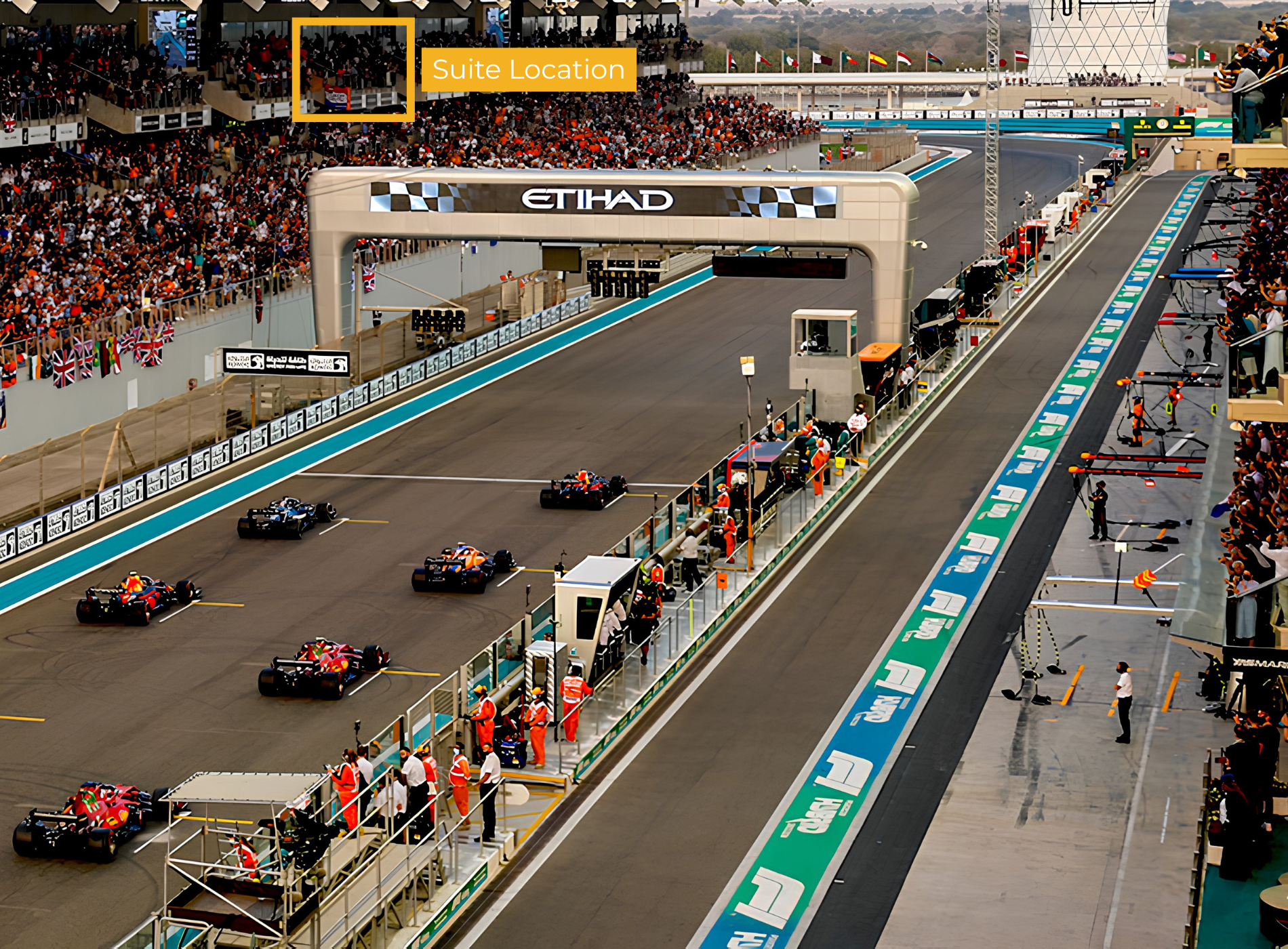 The starting grid seen from the suite balcony
