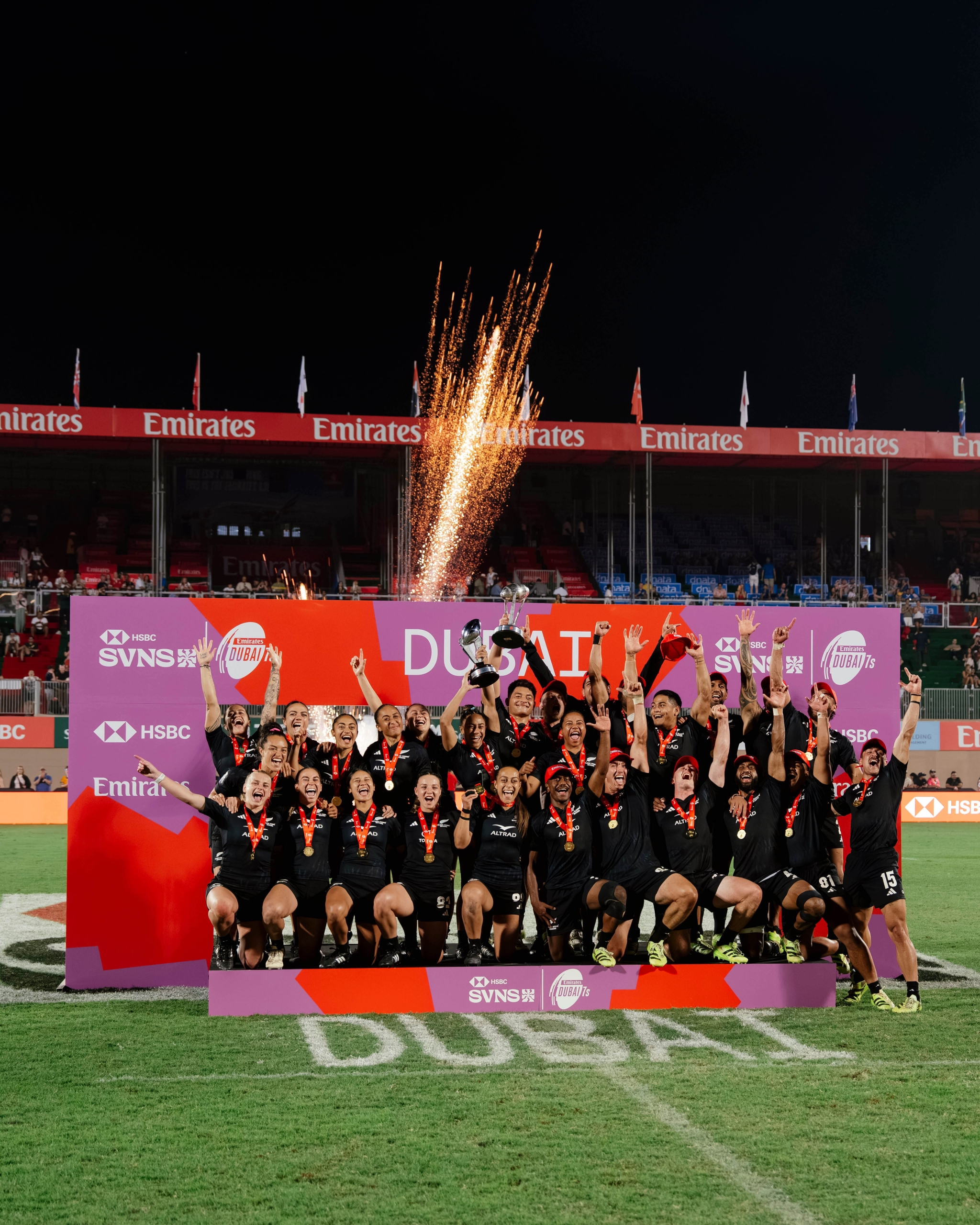 HSBC SVNS champions celebrating at The Sevens Stadium